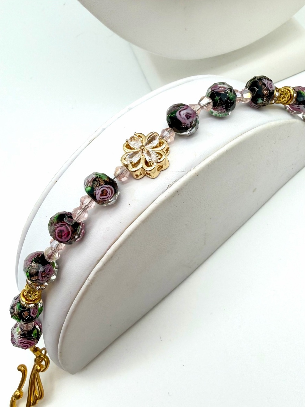 Artisan Black and Pink Encased Floral Design Lampwork Glass Beaded Set (5) - Picture 10 of 12
